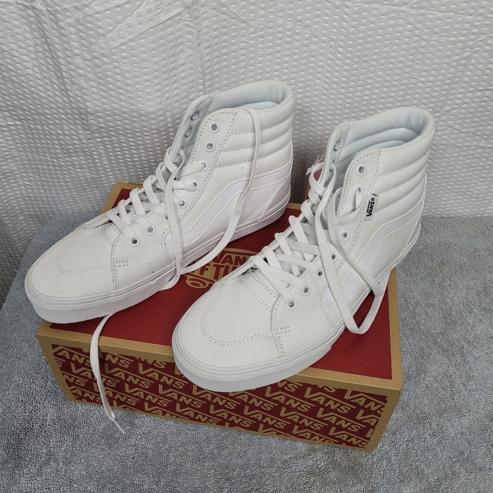 Vans Sk8-Hi High Top Sneakers White Canvas Suede Shoes Womens 10 721356